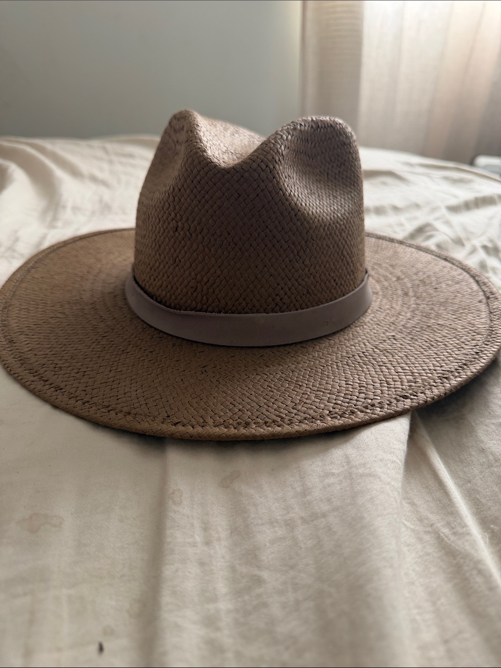 NWT Janessa Leone Brown Straw Rancher Hat with Taupe Band